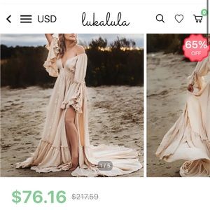 Lukalula Maternity Deep V-neck Buttons Long Sleeve Ruffled Photoshoot Dress M